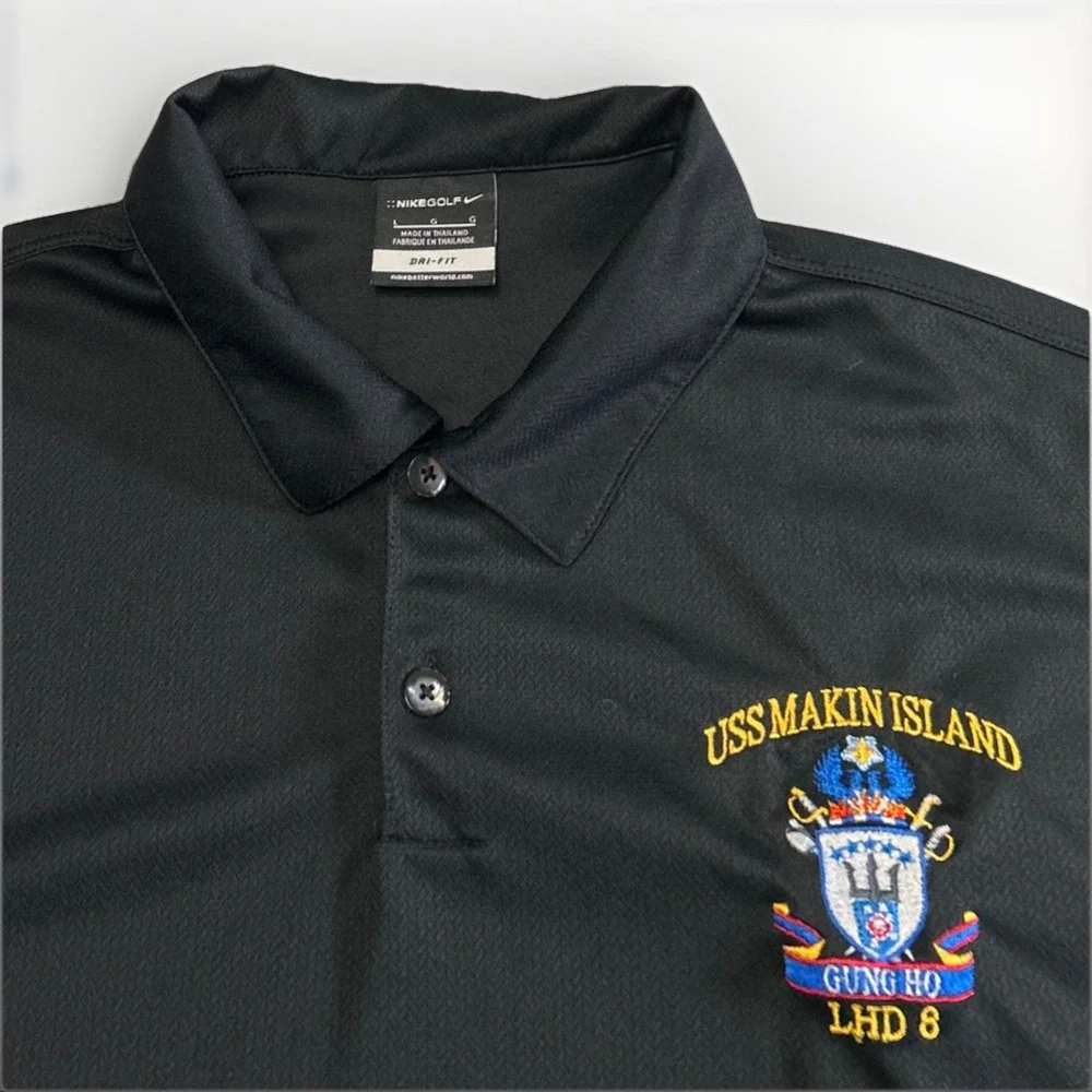 Mens Nike GOLF Dri Fit LHD-8 USS Makin Island Navy Short Sleeve Polo Shirt Large